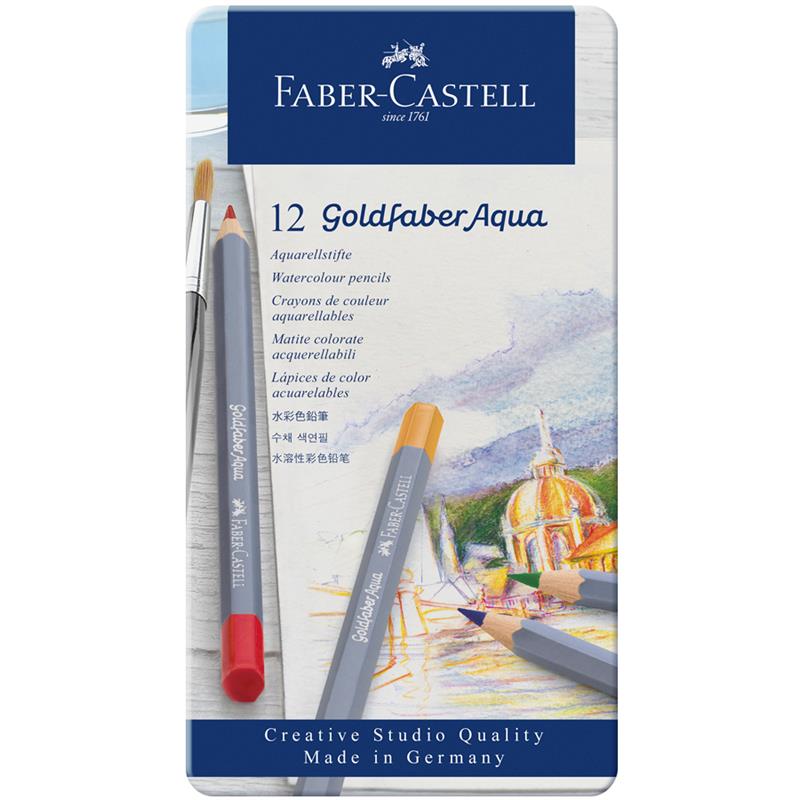 Faber-Castell ファーバーカステル ゴールドファーバー アクア 水彩色鉛筆セット 12色 (缶入)