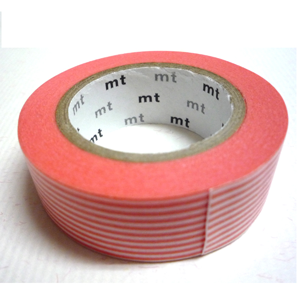 mt マスキングテープ 1P ボーダー・珊瑚 15mm幅×10m巻