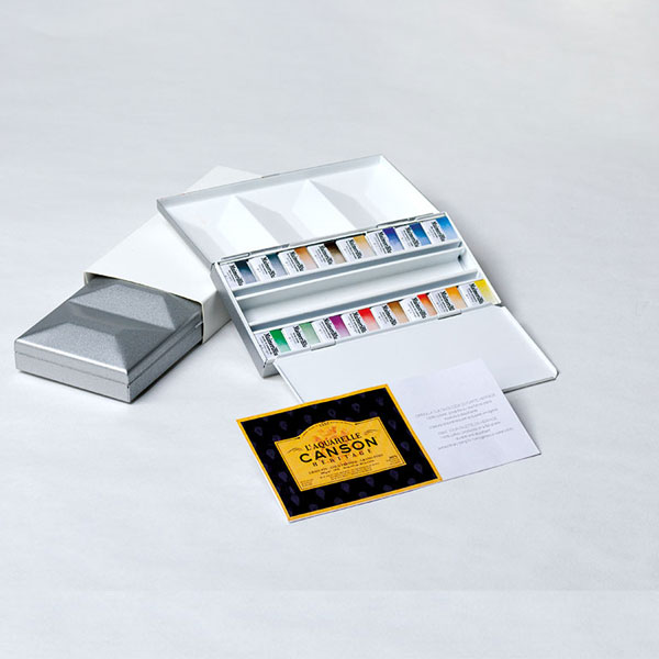 マイメリブルー 透明水彩絵具 単一顔料 ハーフパン16色シルバーメタルボックス