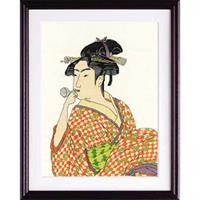 オリムパス製絲 クロスステッチ 刺繍キット 日本の美 名作選 ポペンを吹く娘 喜多川歌麿作 ベージュ