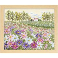 オリムパス製絲 クロスステッチ 刺繍キット フラワーガーデン 花の咲く風景 コスモスの丘 ベージュ