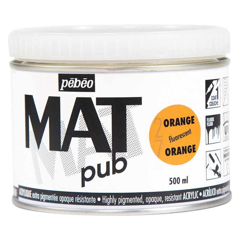 pebeo マットピュブ 水性アクリルペイント 500ml フルレセントオレンジ