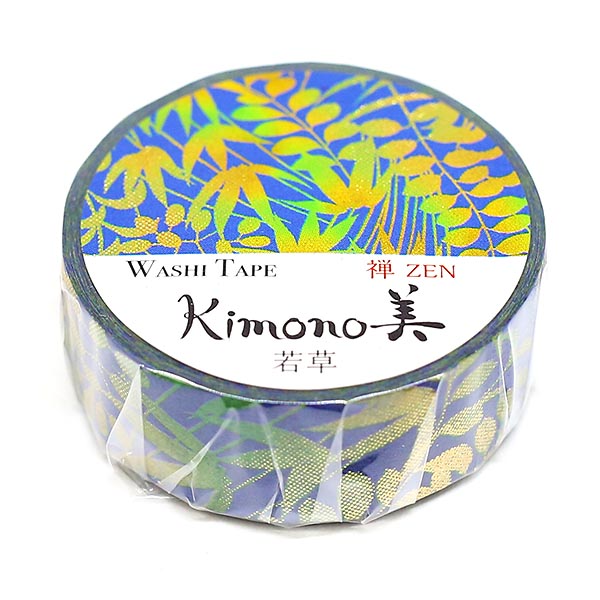 kimono美 和紙マスキングテープ 粋タイプ 若草 15mm×7m巻 金箔 GR-3009