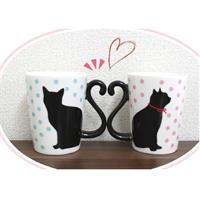 マグカップ 陶器 ツインマグ 黒猫/ドット (ペアマグカップ) 2個セット