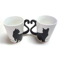 マグカップ 陶器 ツインマグ 黒猫/シンプル (ペアマグカップ) 2個セット