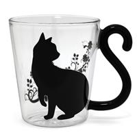 マグカップ 猫 (色変わり フラワー/しっぽ右) 耐熱グラス