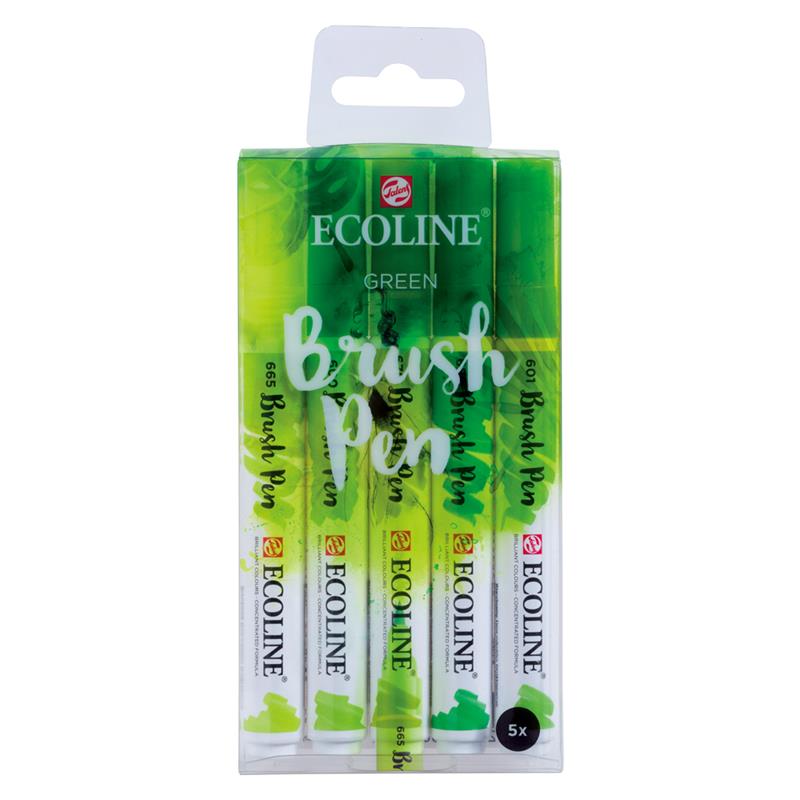 エコライン ブラッシュペン 水性染料インキ グリーン 5色セット T1150-9906