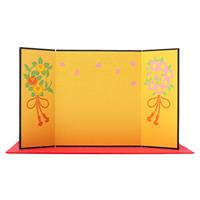 型染め 三つ折り 屏風 (緋毛氈付) 桜と橘